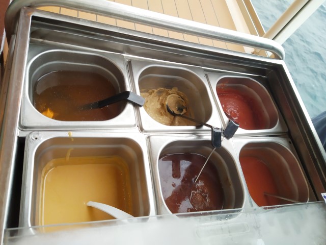 Sauces section on Condiments Trolley of Genting World Dream Hot Pot Restaurant