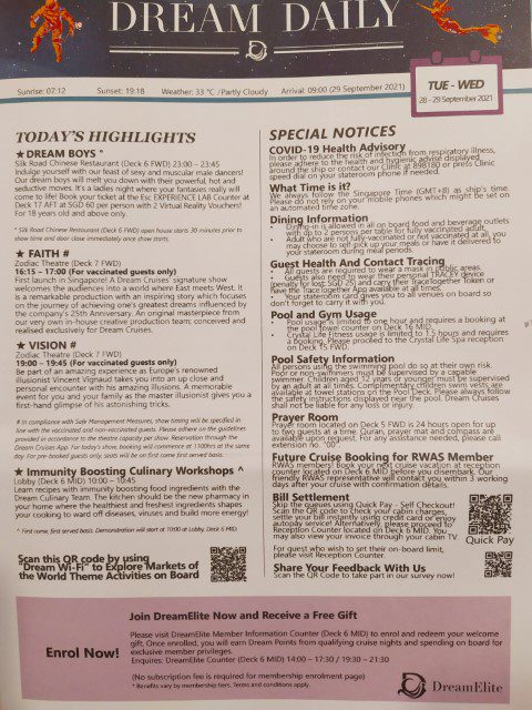 Dream Cruises Dream Daily Programme Sheet (1 of 4)