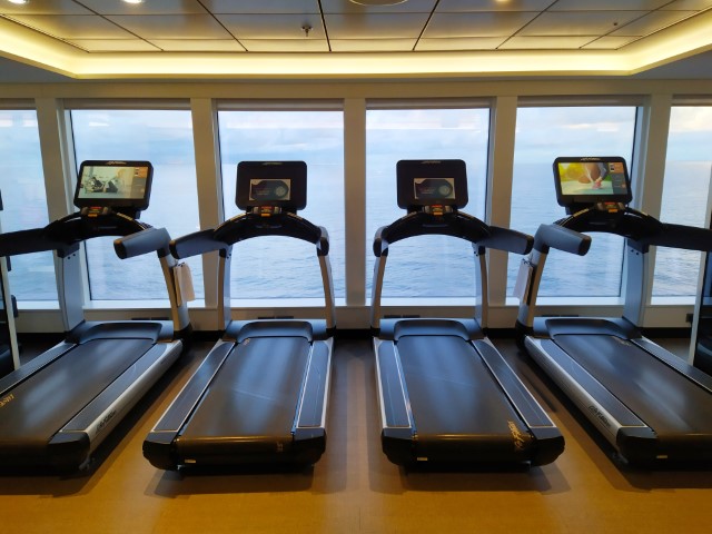 Treadmills on Genting World Dream that face the ocean