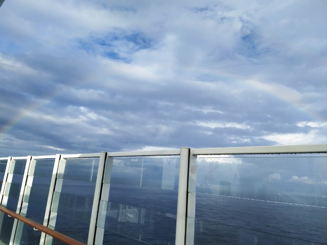 Full rainbow seen on Dream Cruises World Dream Cruise to Nowhere