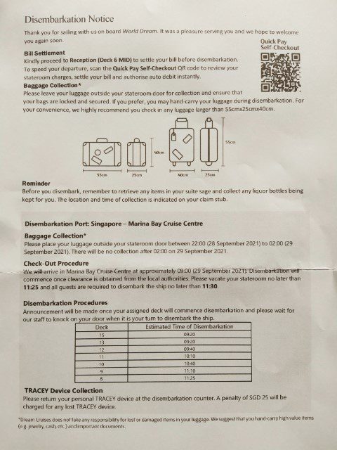 Dream Cruises Departure Instructions