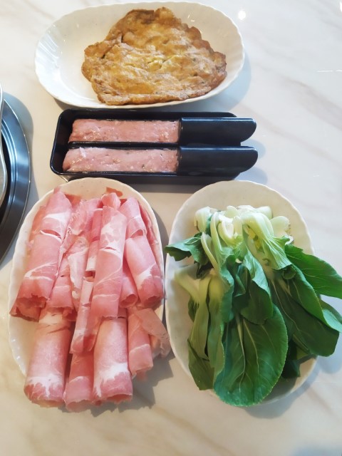 Shi Ding Xuan Hotpot Menu - Fried Eggs with Shrimp, More Mashed Shrimp, Xiao Bai Cai and Pork Collar