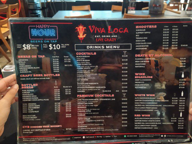 Viva Loca @ Changi Drinks Menu (Beers, Cocktails and Wines)