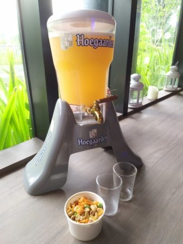 Hoegaarden 3L draft beer tower from Foodies' Clan New Tech Park ($25) with complementary snacks