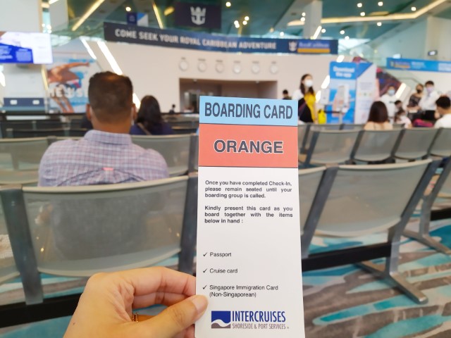 Allocated "Orange Zone" while waiting to board Quantum of the Seas at Marina Bay Cruise Centre