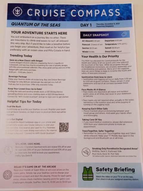 Compass Cruise Royal Caribbean Cruise Program Sheet Page 1 of 4