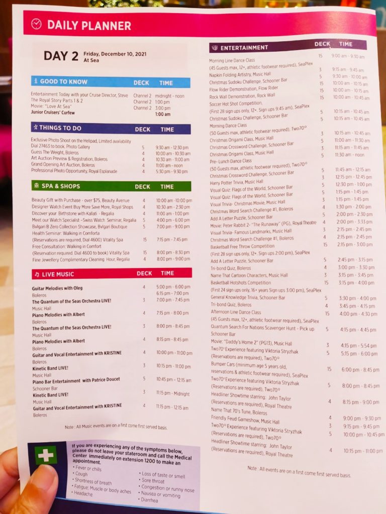 Compass Cruise Royal Caribbean Program Sheet Day 2 (Activities)