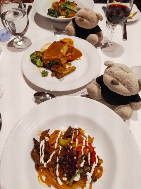 Royal Caribbean Cruise Dinner (Moroccan-Spiced Ahi Tuna, Mojo-Marinated Grilled Pork Chop, Beef Stroganoff)