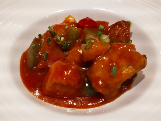 Complimentary sweet and sour pork rib served during dinner