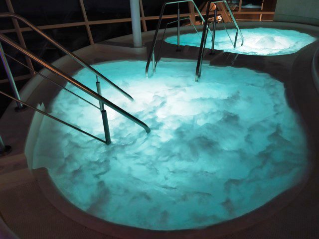 Soaking in Solarium Hot Tub at night