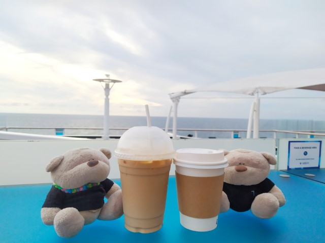 Iced Latte and Double Shot Cappuccino on day 3 of our Cruise To Nowhere on Quantum of the Seas!