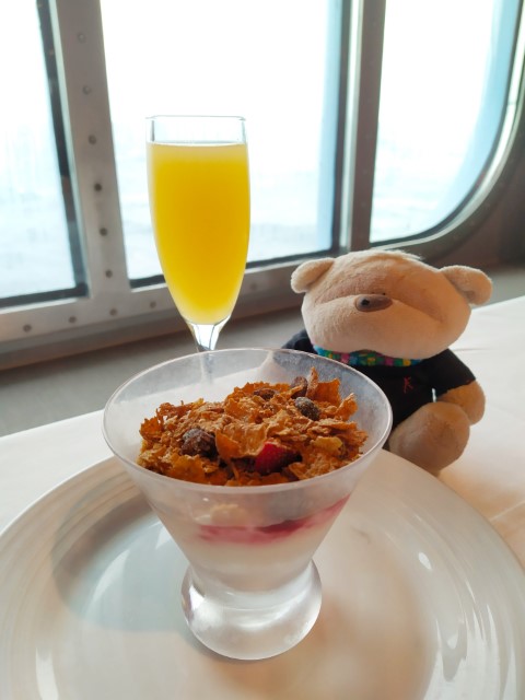 Quantum of the Seas Main Dining Room Breakfast - Granola Parfait with mimosa