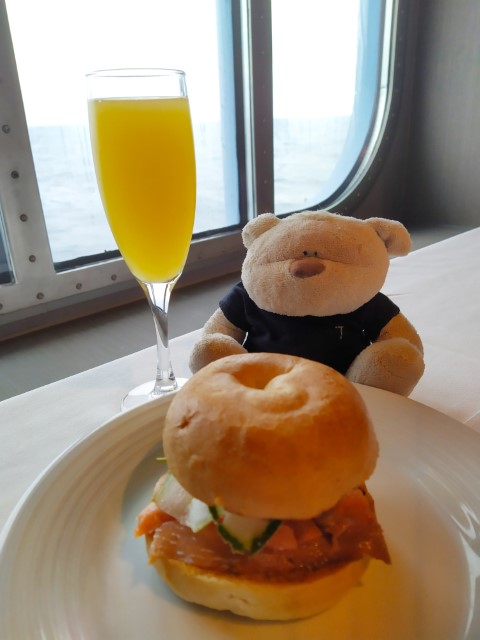 Quantum of the Seas Main Dining Room Breakfast - NY Bagel & Lox with mimosa