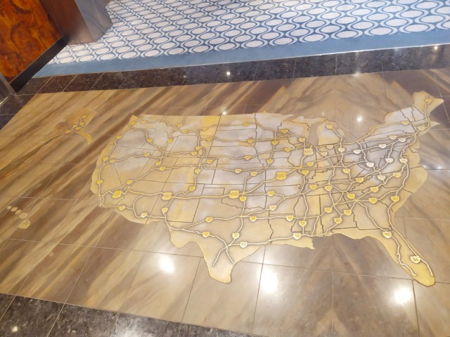 Map of America (with highway routes) at entrance of American Icon Main Dining Room of Quantum of the Seas