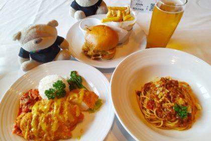 Royal Caribbean Cruise Main Dining Room Lunch Entrees - Seafood Sandwich, Korean Chicken, Spaghetti Bolognese
