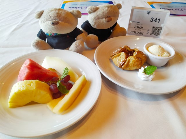 Royal Caribbean Cruise Main Dining Room Lunch Desserts - Apple a la Mode and Fruit Medley