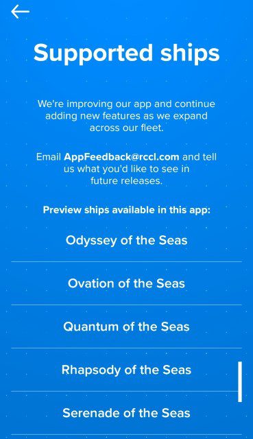 Tap on Quantum of the Seas to see the dates of sailing under "Supported Ships" in Royal App