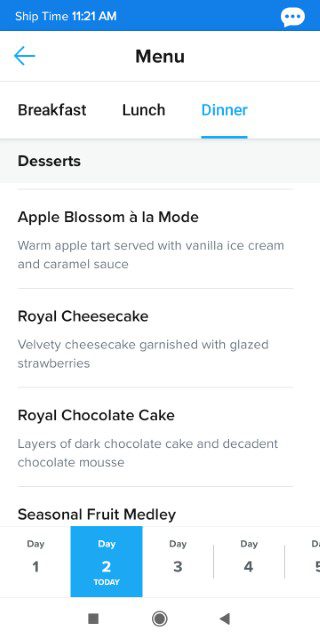 Royal Caribbean Dinner Menu Day 2 (Desserts 2)