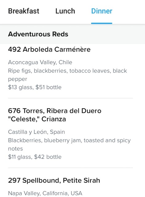 Royal Caribbean Cruise Main Dining Room Wine Adventurous Reds