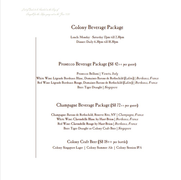 Colony Beverage Package (Unlimited Alcohol at Ritz Carlton Colony)