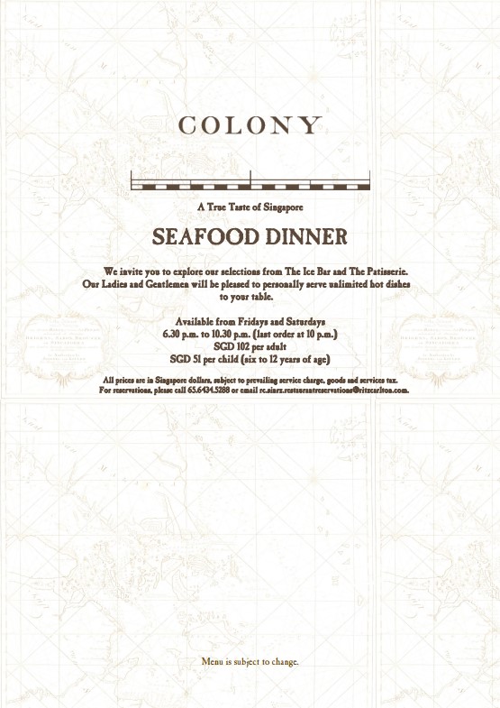 Colony Seafood Dinner Buffet Menu  (Ritz Carlton Millenia Singapore)