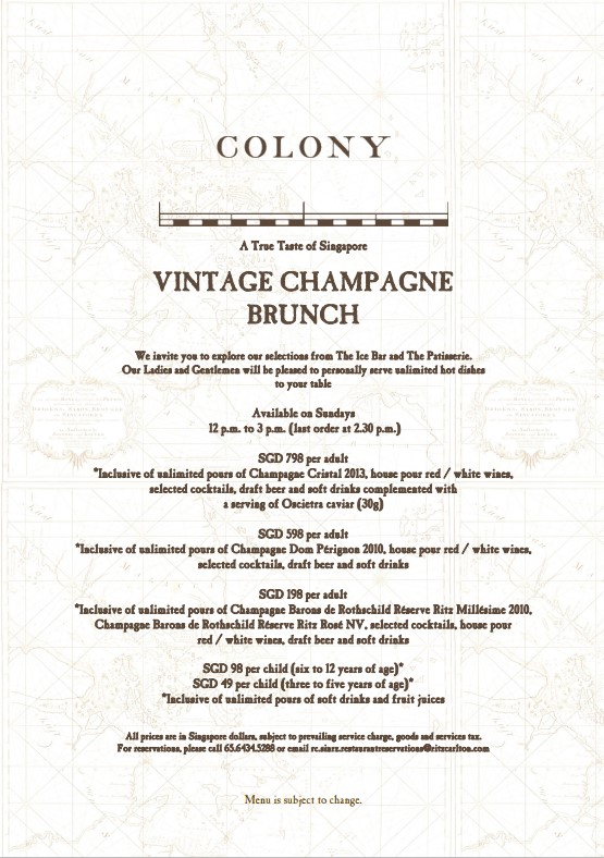 Colony Vintage Champagne Brunch Buffet Menu