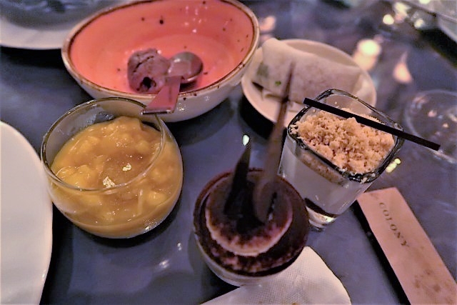 Desserts of Mango Pudding, Chestnut Pot, Tiramisu, Lychee Rose and Red Bean Coconut Crumble