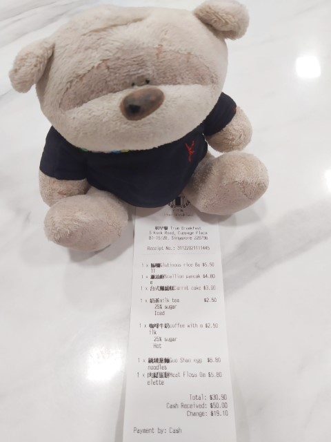 Total Bill of $30.90 at True Breakfast Cuppage Plaza Singapore