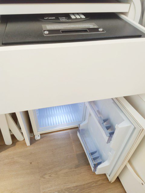 Fridge and safe in Yotel Singapore Premium Queen Room