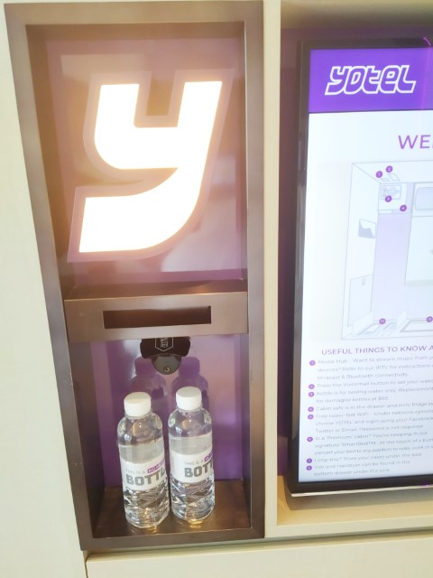 Complimentary water at Yotel Singapore Premium Room Cabin Review