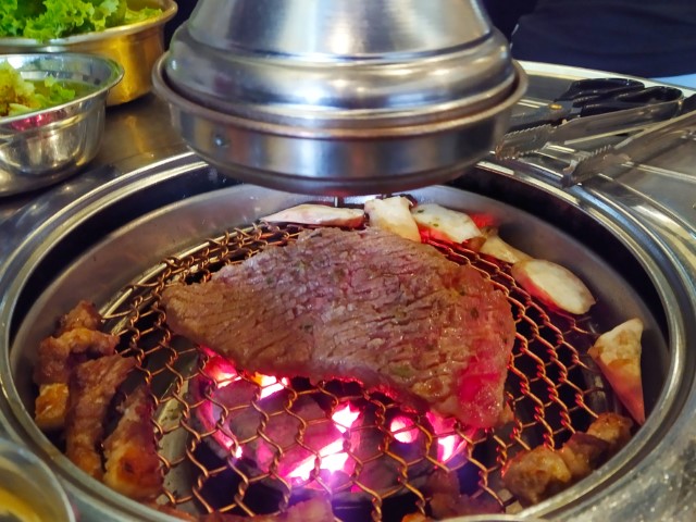 King Sized Beef Rib on the grill at Super Star K Korean BBQ Restaurant Review