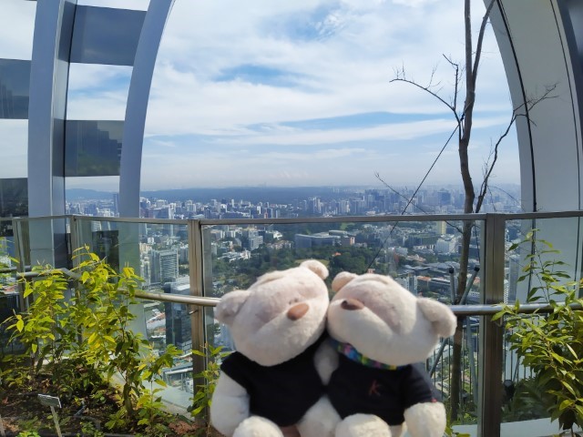 2bearbear and view of residential areas from CapitaSpring Singapore's highest observatory