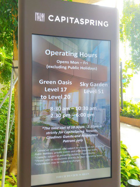 Opening Hours of Sky Garden and Green Oasis at CapitaSpring