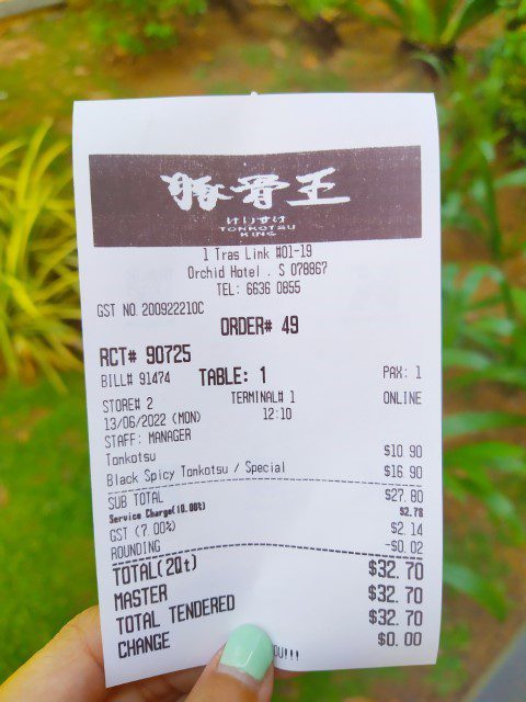 Final bill at Keisuke Tonkotsu King Ramen