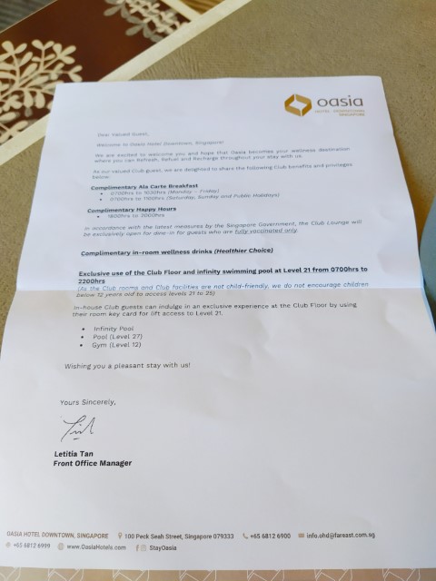 Oasia Hotel Downtown Club Room Benefits