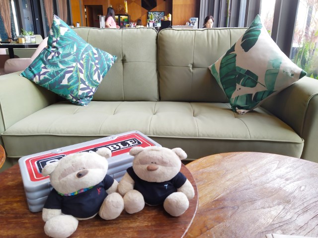 2bearbear playing Scrabble at Oasia Hotel Downtown Club Floor