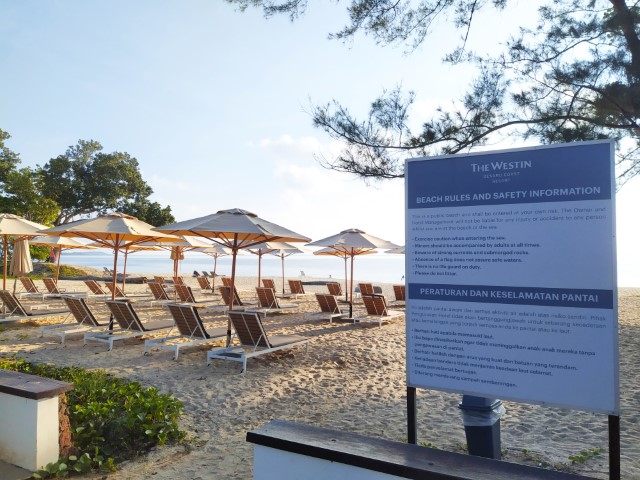 Beach chairs and umbrellas complimentary to guests of Westin and Hard Rock Hotels Desaru