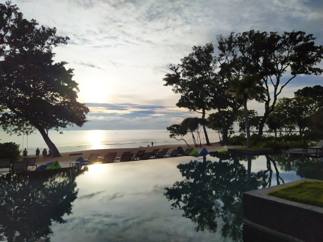 Morning walk by the Infinity Pool at Anantara Desaru