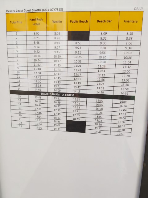 Hard Rock Desaru Shuttle Bus Schedule (Daily)