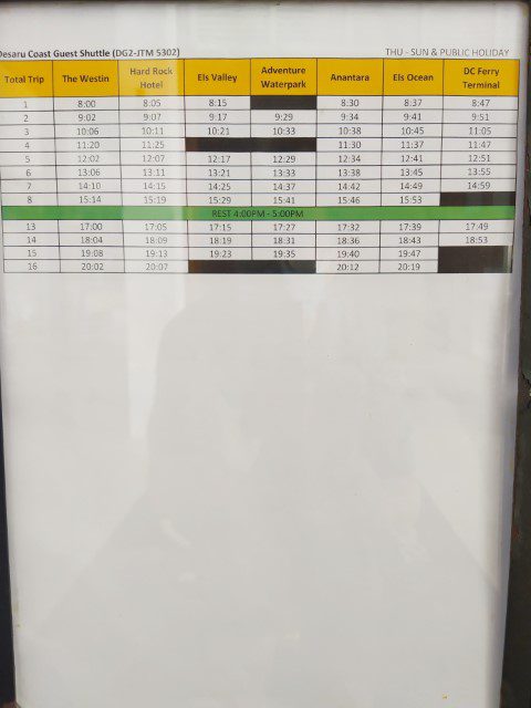 Hard Rock Desaru Shuttle Bus Schedule (Thursday to Sunday and PH)