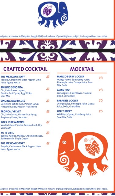 The Elephant and the Butterfly Hard Rock Desaru Menu 1