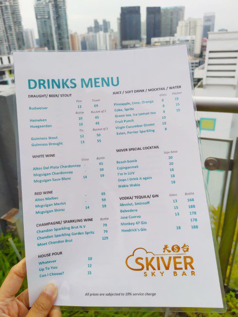 Skiver Sky Bar Drinks Menu