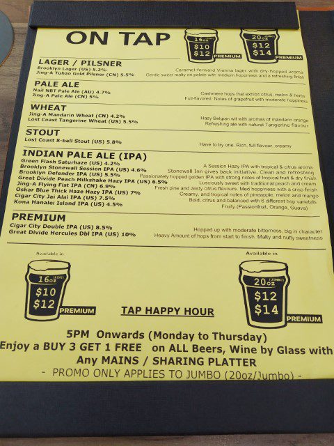 TAP @ Robertson Quay Beer Menu