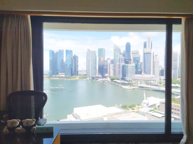 Full length windows of Marina Bay View Room Mandarin Oriental Singapore