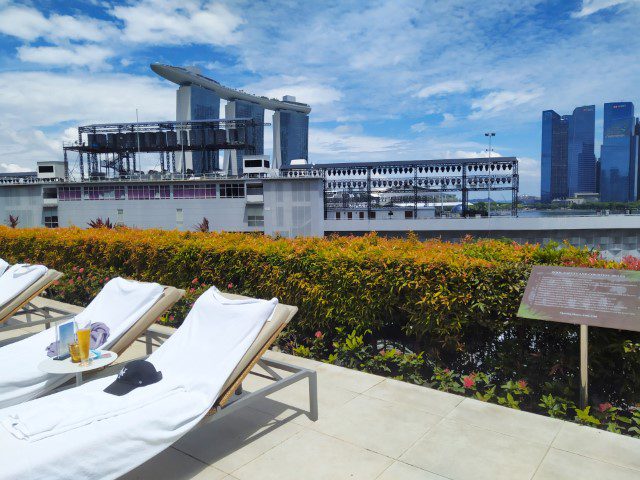 View of Marina Bay Sands from Swimming Pool of Mandarin Oriental Singapore