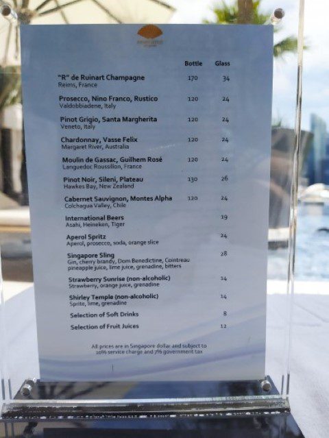 Mandarin Oriental Singapore Pool Bar Drinks Menu