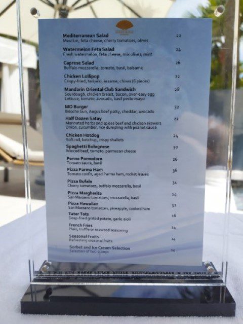 Mandarin Oriental Singapore Pool Bar Food Menu