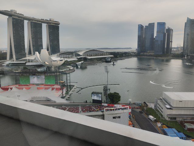 "Terrorists" entering Marina Bay as part of NDP performance - seen from Mandarin Oriental Singapore