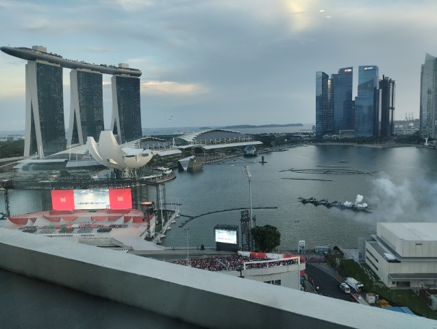 21-gun salute as seen from Mandarin Oriental Singapore Marina Bay View Room