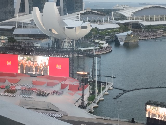 Celebration of NS55 as part of NDP Preview seen from Mandarin Oriental Singapore Marina Bay View King Room Review